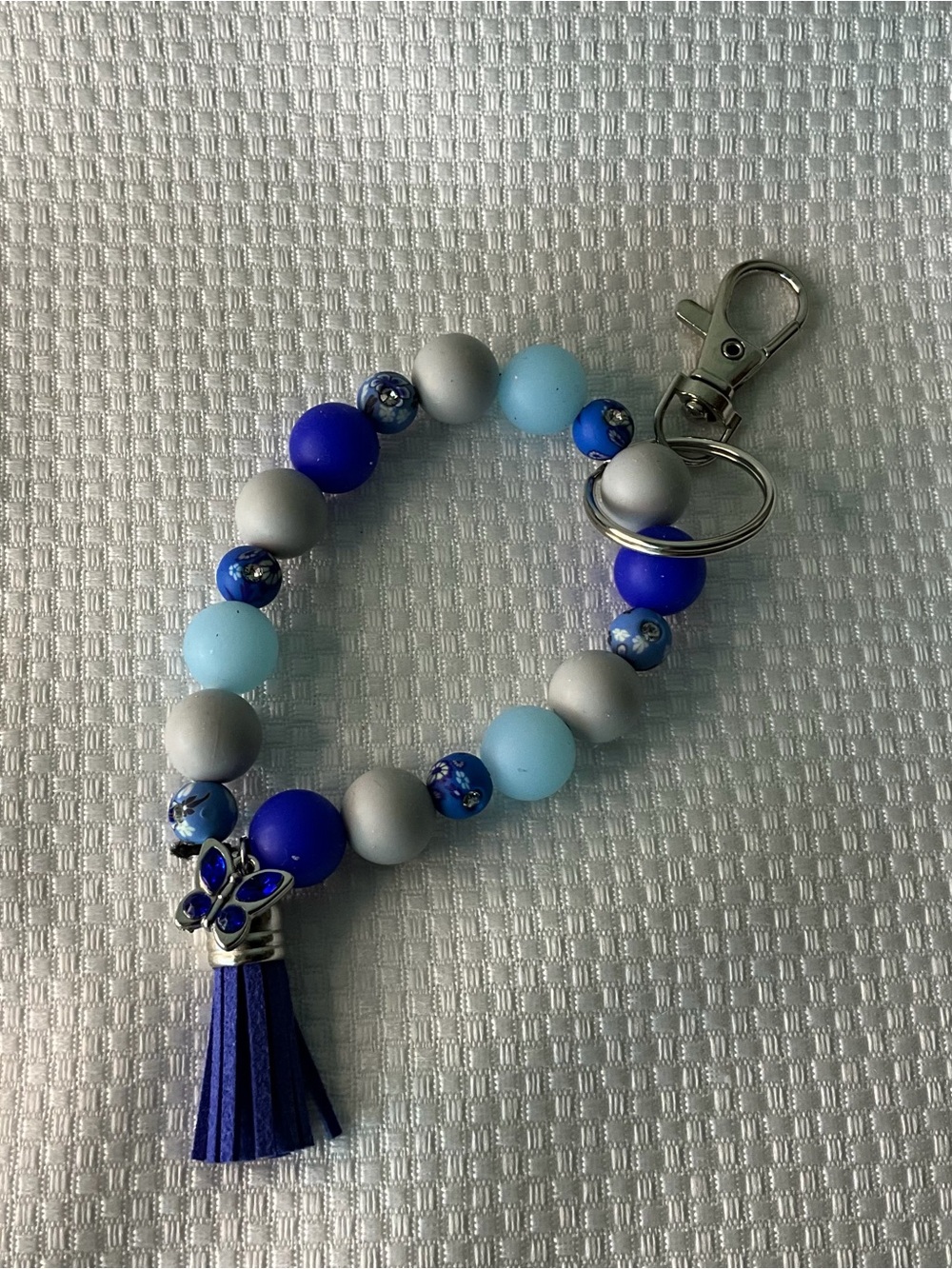 Blue Beaded Tassel Keychain Bracelet - Women Accessories